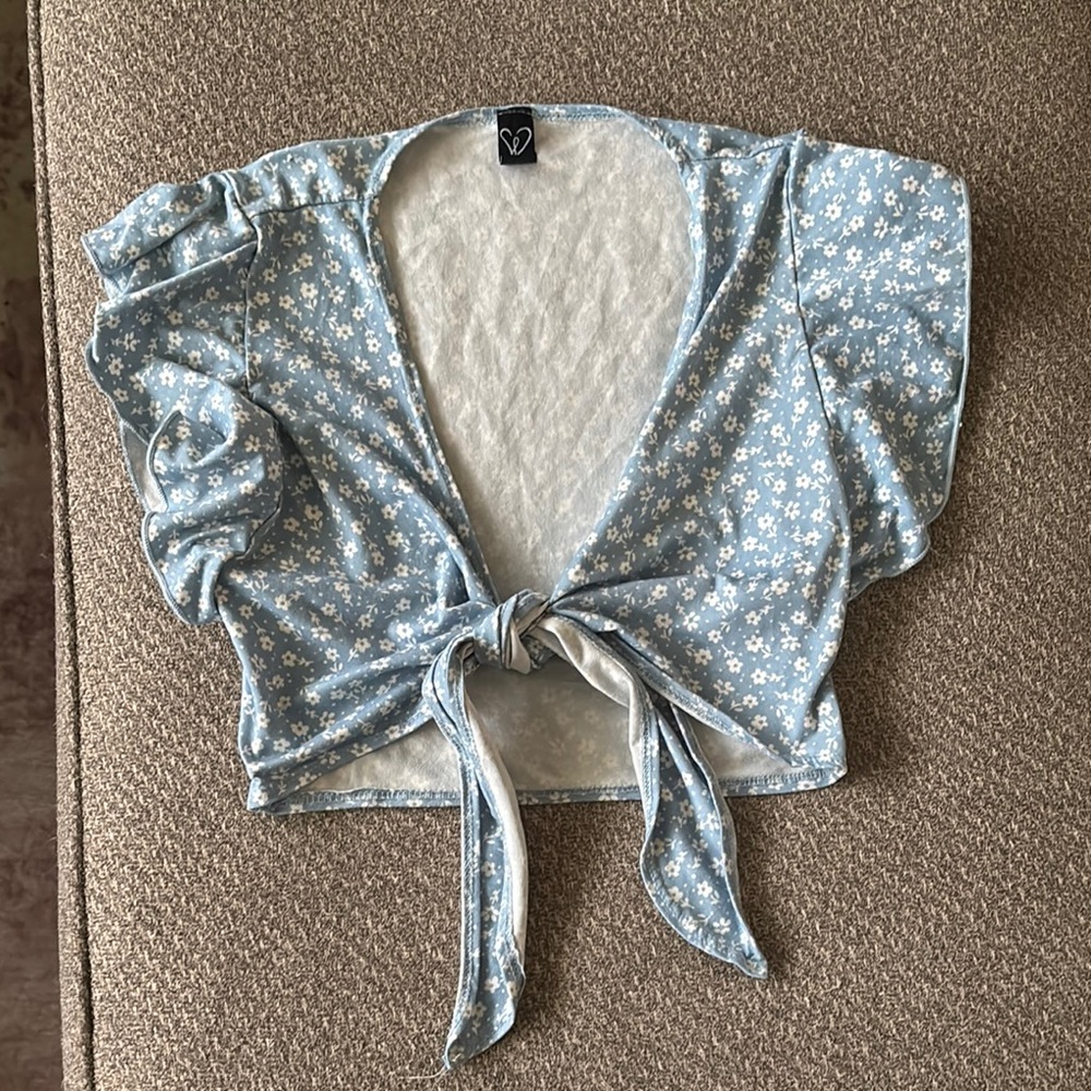 Blue Floral Tie-Front Top